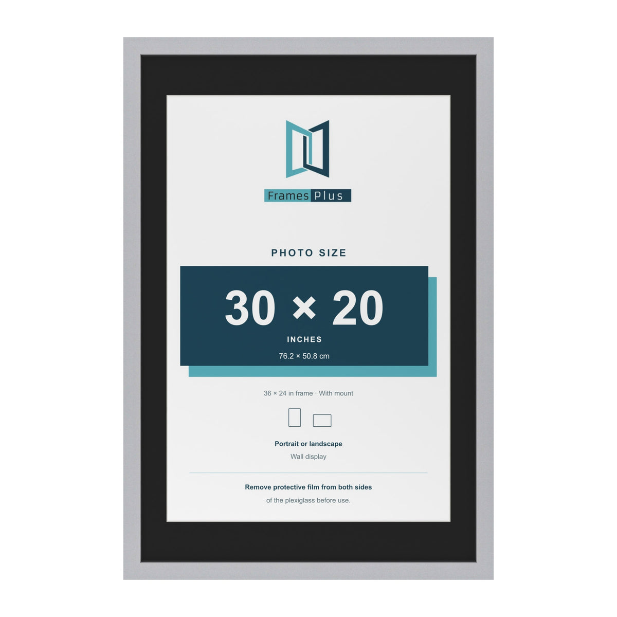 Silver 36 x 24 inch picture frame with a black mount for a 30 x 20 inch photo