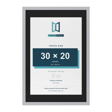 Silver 36 x 24 inch picture frame with a black mount for a 30 x 20 inch photo