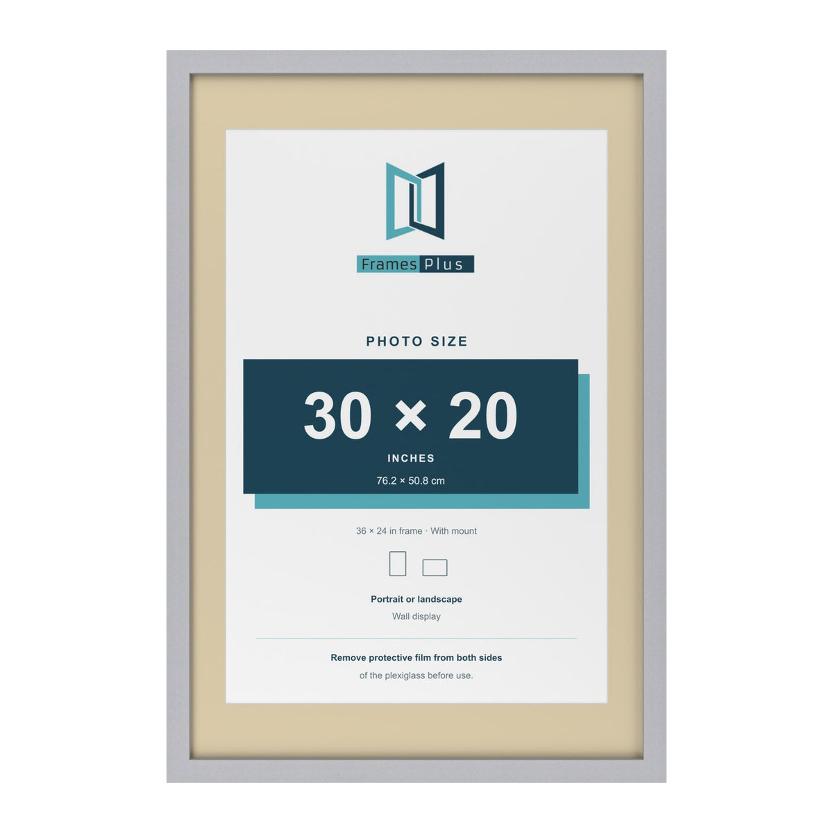 Silver 36 x 24 inch picture frame with an ivory mount for a 30 x 20 inch photo