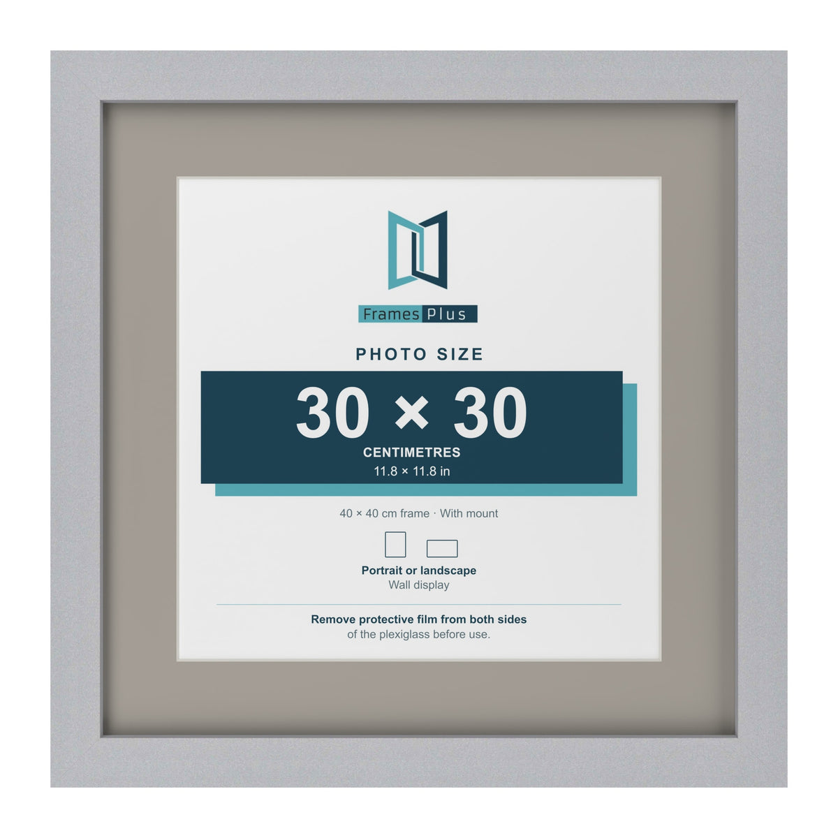 Silver 40 x 40 cm picture frame with a Dawn Grey mount for a 30 x 30 cm photo