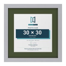 Silver 40 x 40 cm picture frame with a green mount for a 30 x 30 cm photo