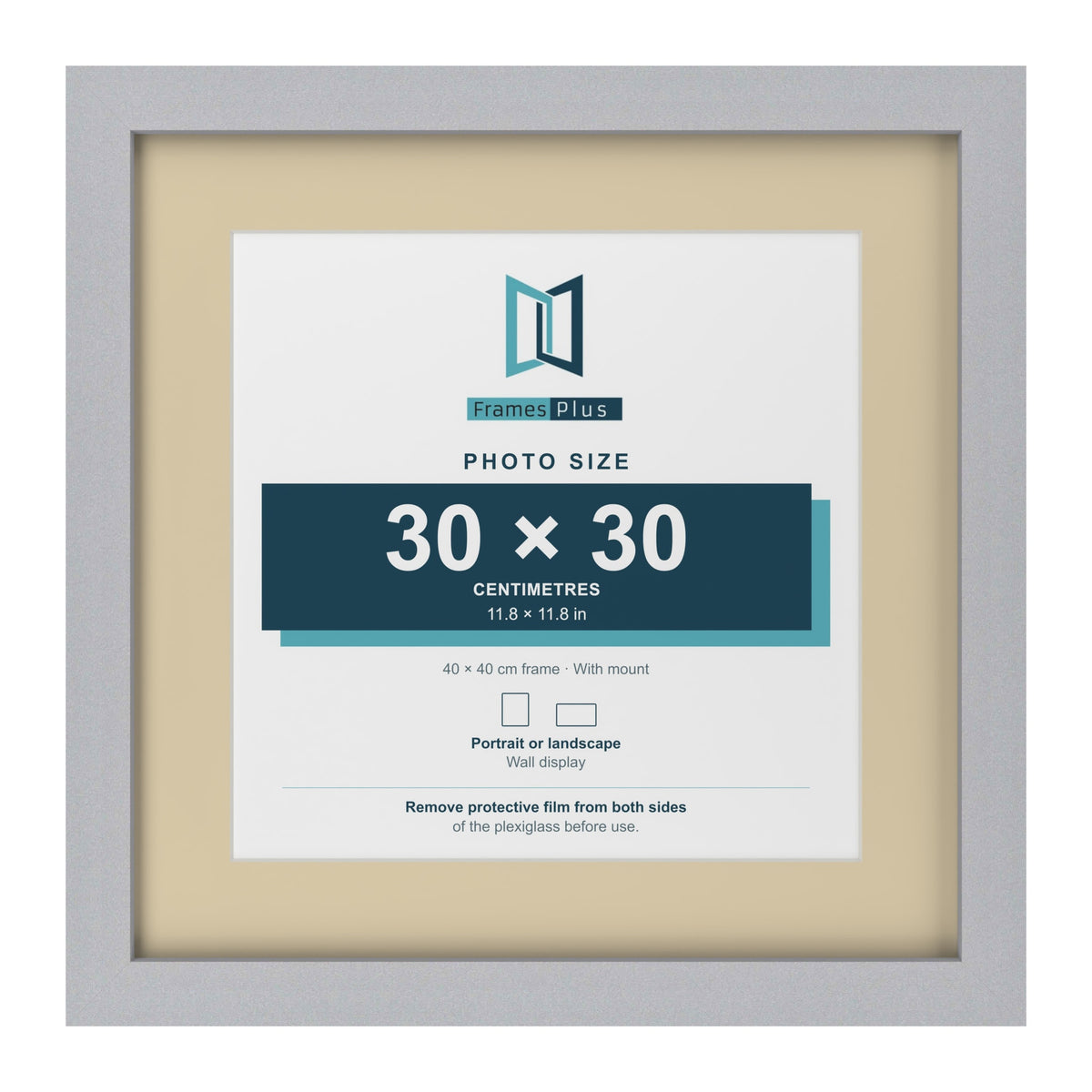Silver 40 x 40 cm picture frame with an ivory mount for a 30 x 30 cm photo
