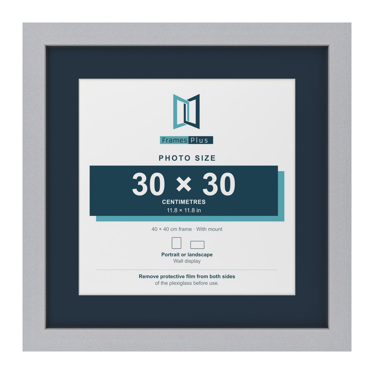 Silver 40 x 40 cm picture frame with a Pacific Blue mount for a 30 x 30 cm photo