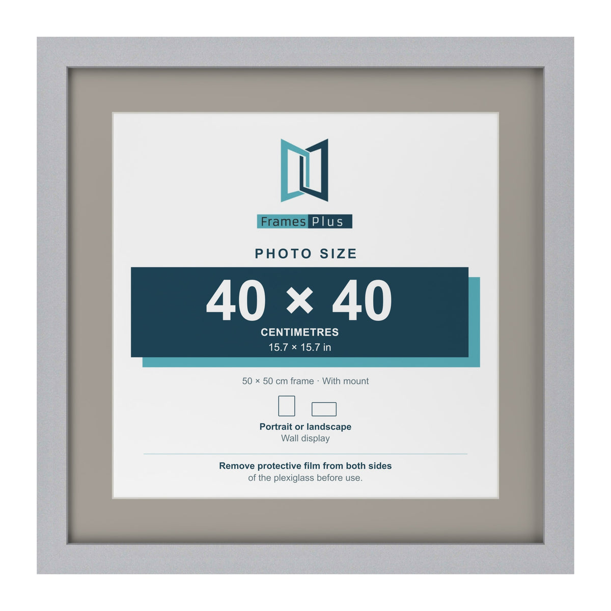 Silver 50 x 50 cm picture frame with a Dawn Grey mount for a 40 x 40 cm photo