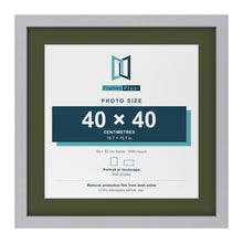 Silver 50 x 50 cm picture frame with a green mount for a 40 x 40 cm photo