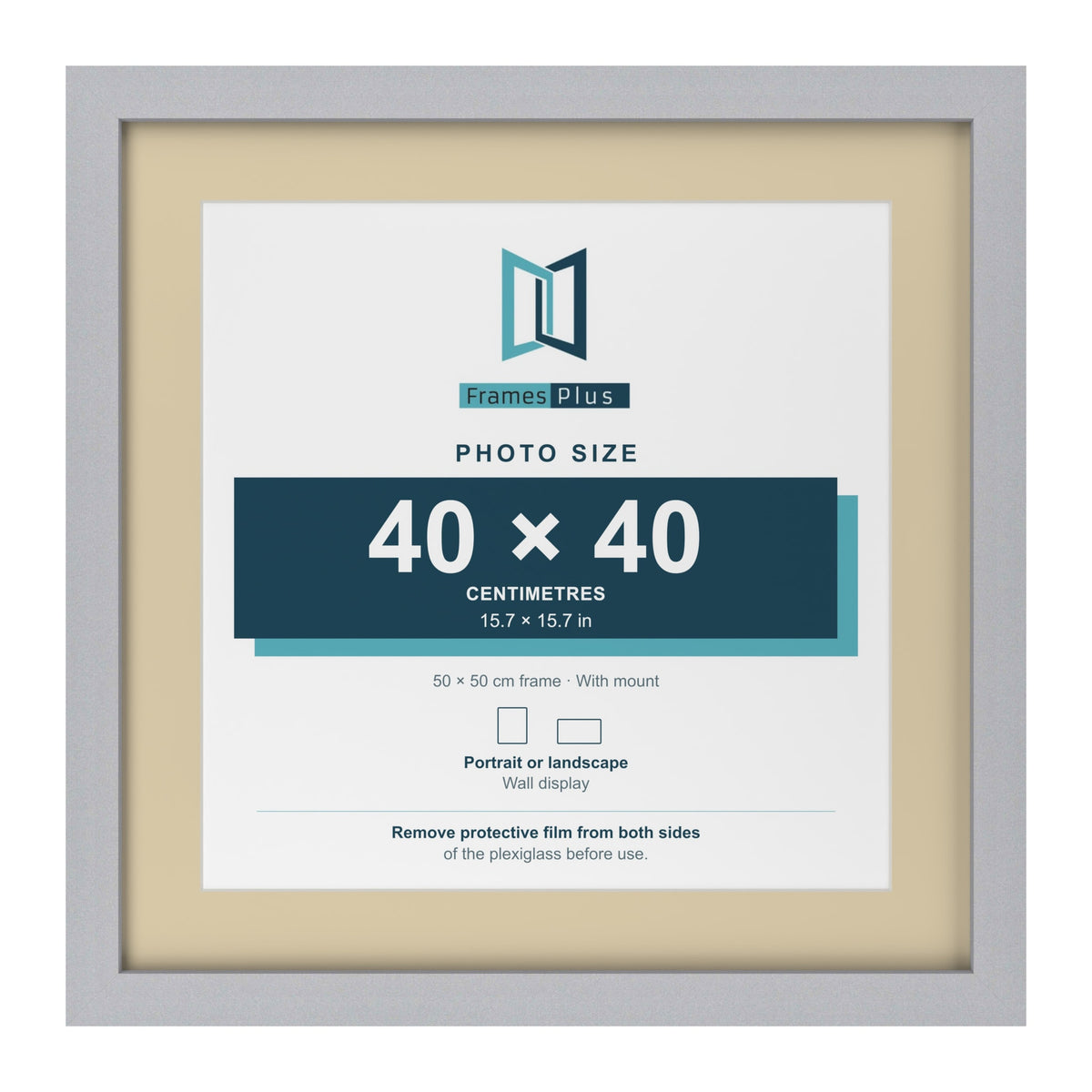 Silver 50 x 50 cm picture frame with an ivory mount for a 40 x 40 cm photo