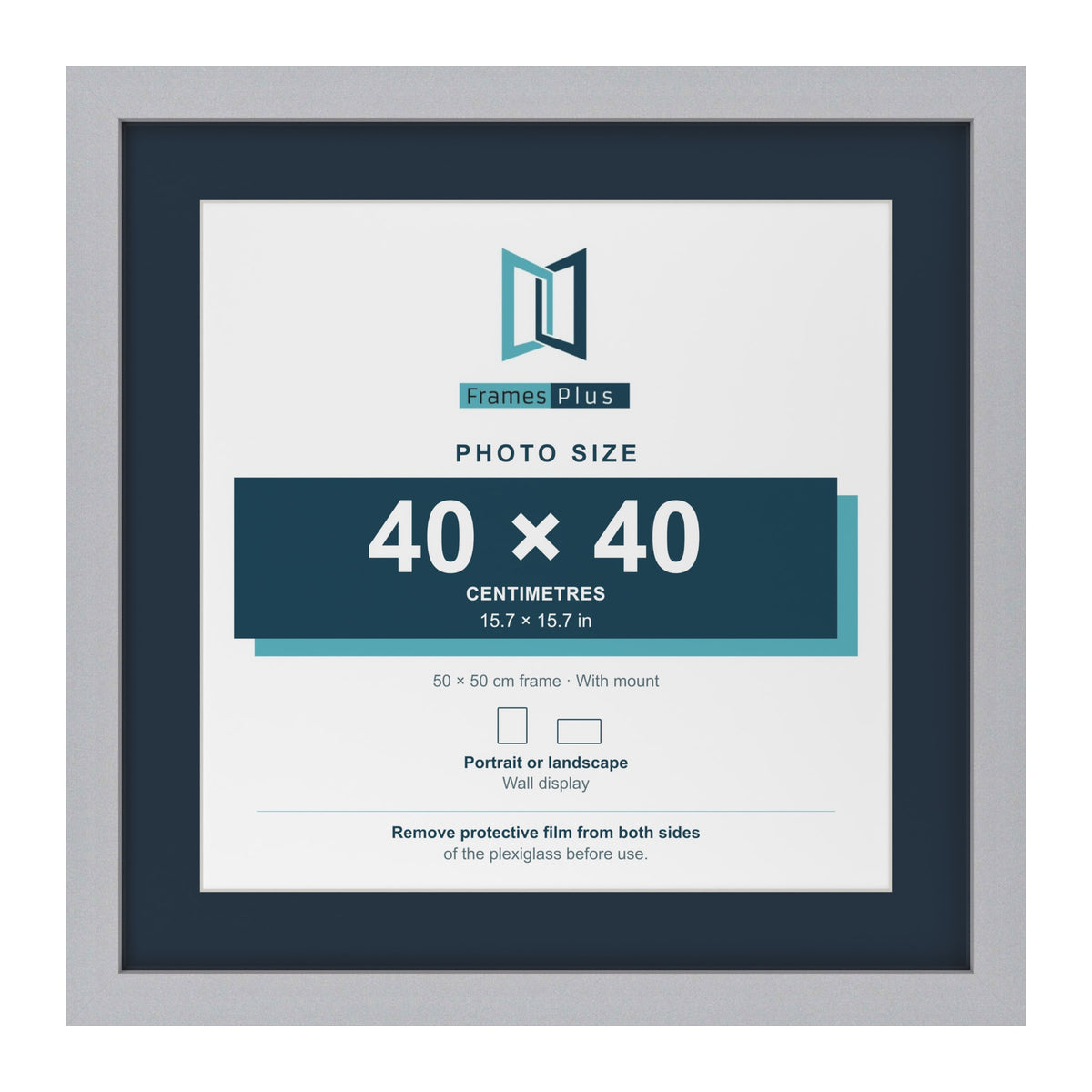 Silver 50 x 50 cm picture frame with a Pacific Blue mount for a 40 x 40 cm photo