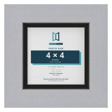 Silver 5 x 5 inch picture frame with a black mount for a 4 x 4 inch photo