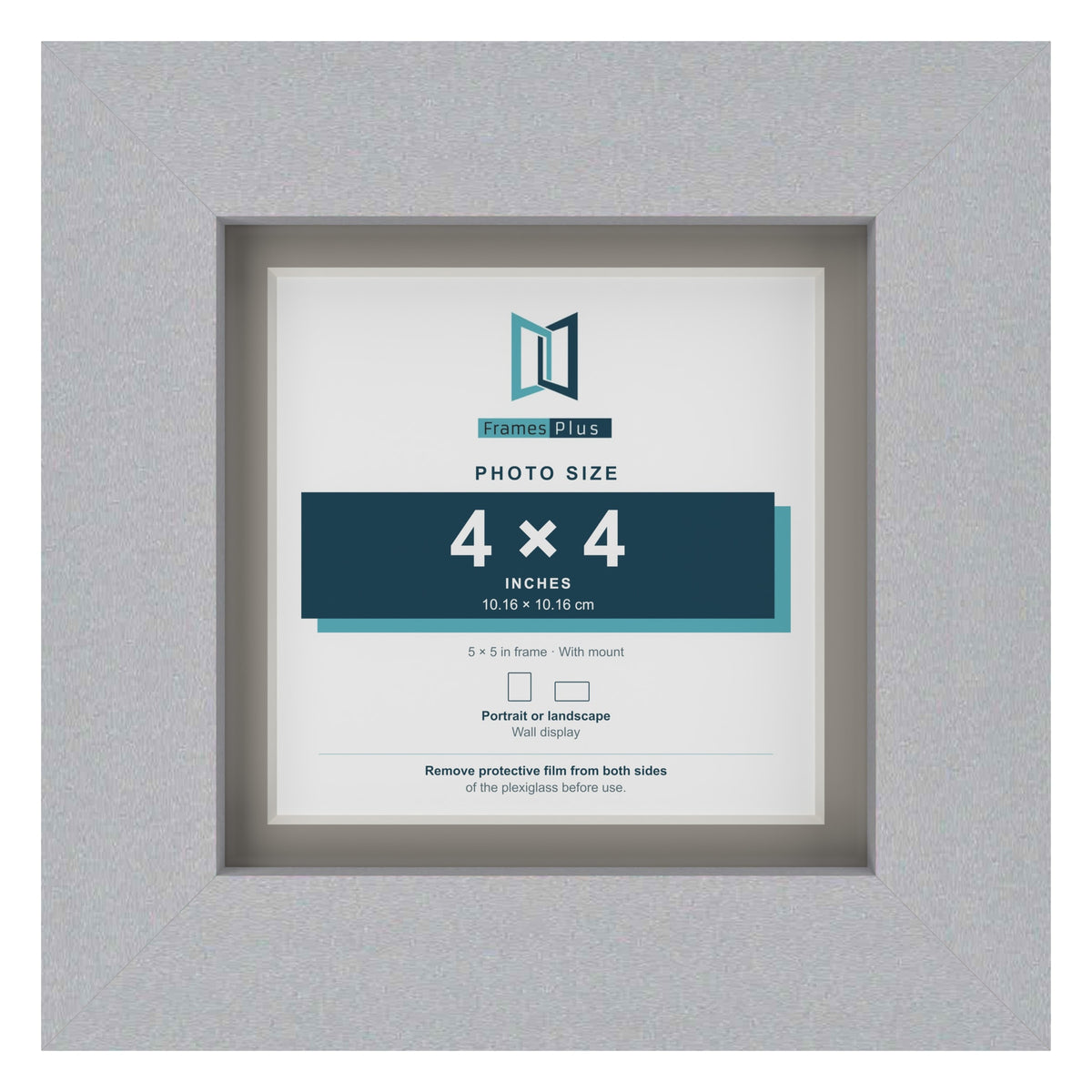 Silver 5 x 5 inch picture frame with a Dawn Grey mount for a 4 x 4 inch photo