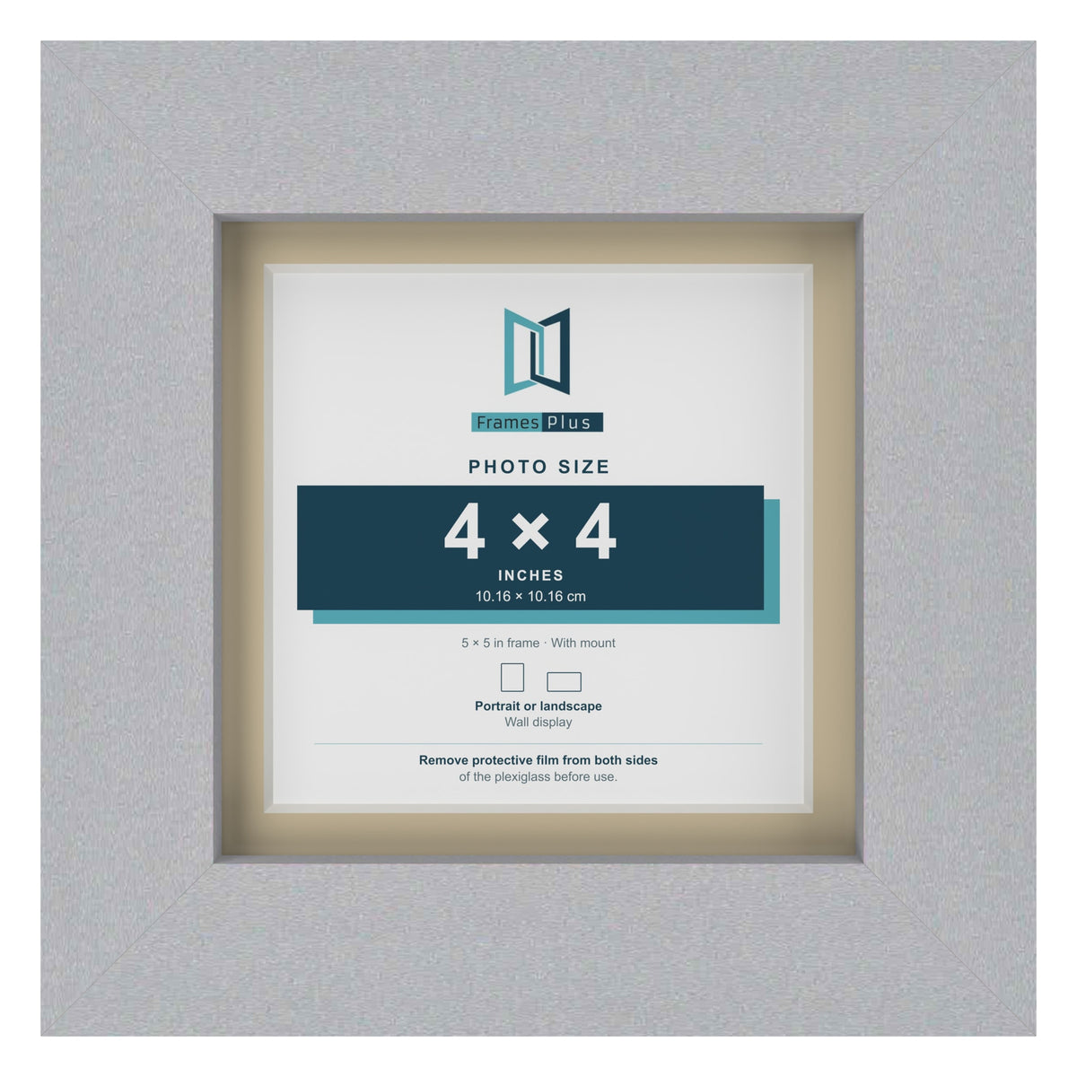 Silver 5 x 5 inch picture frame with an ivory mount for a 4 x 4 inch photo