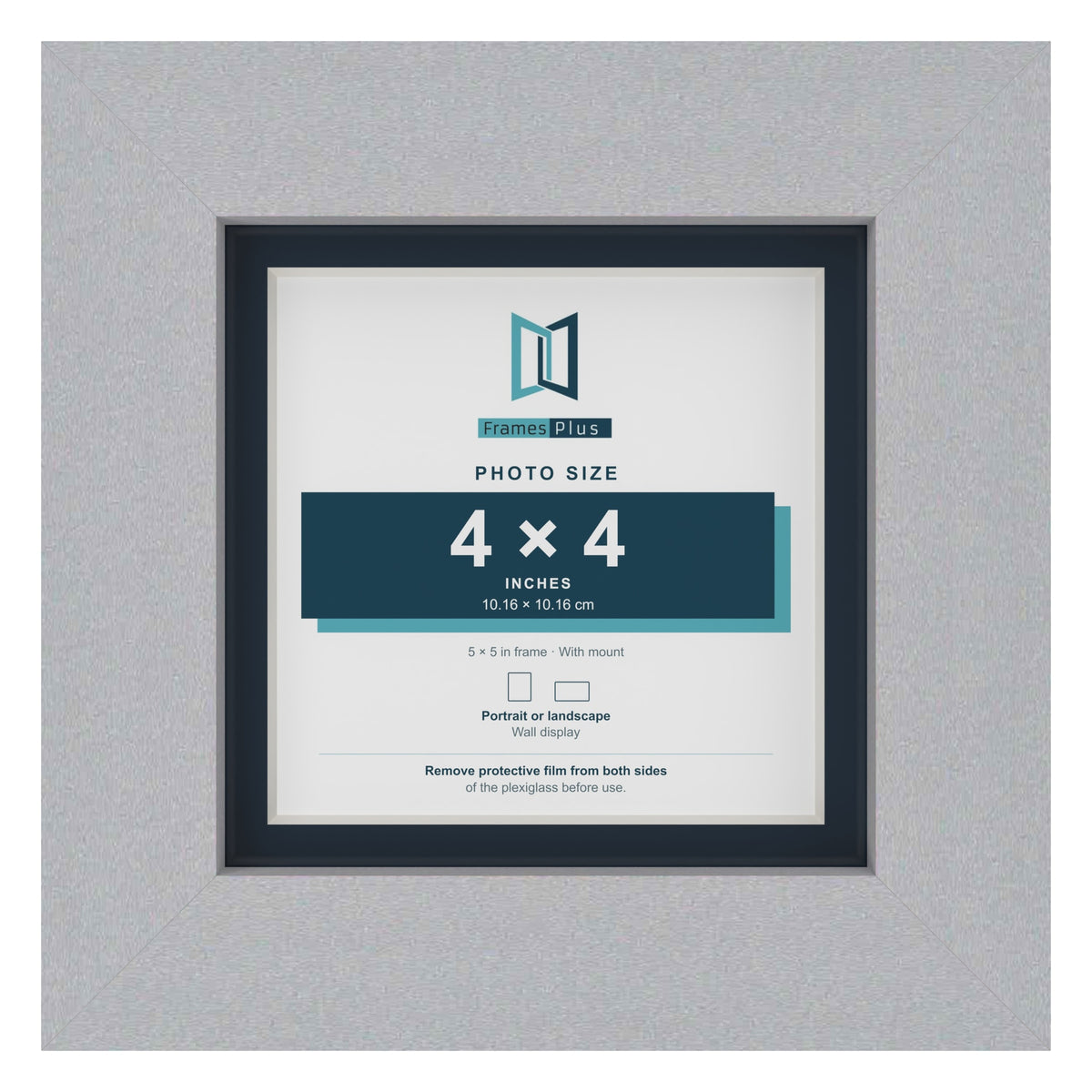 Silver 5 x 5 inch picture frame with a Pacific Blue mount for a 4 x 4 inch photo