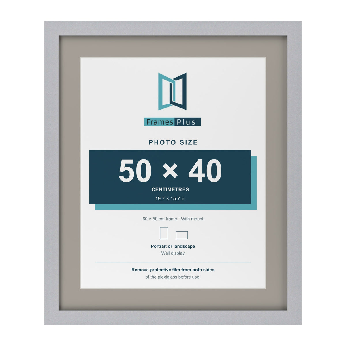 Silver 60 x 50 cm picture frame with a Dawn Grey mount for a 50 x 40 cm photo