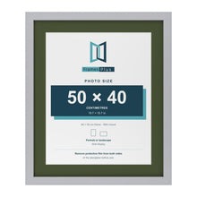 Silver 60 x 50 cm picture frame with a green mount for a 50 x 40 cm photo