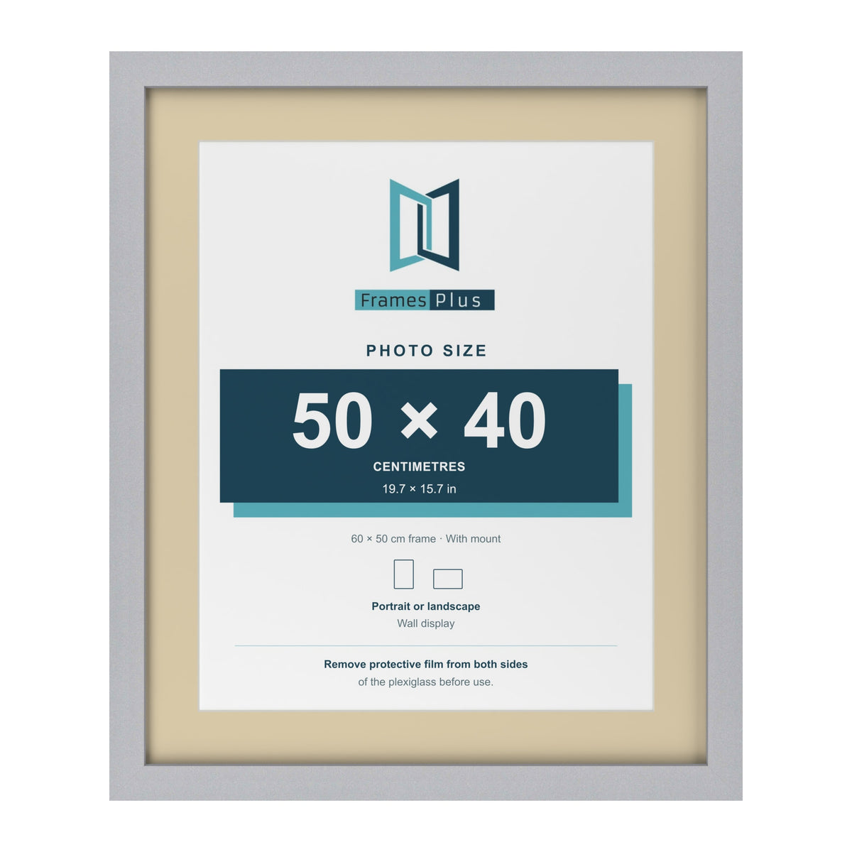 Silver 60 x 50 cm picture frame with an ivory mount for a 50 x 40 cm photo