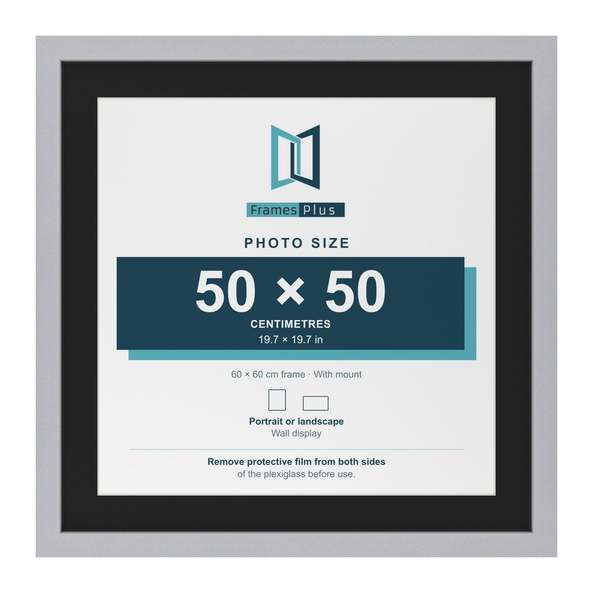 Silver 60 x 60 cm picture frame with a black mount for a 50 x 50 cm photo