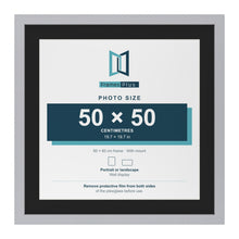 Silver 60 x 60 cm picture frame with a black mount for a 50 x 50 cm photo