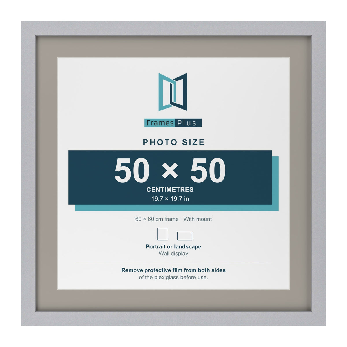 Silver 60 x 60 cm picture frame with a Dawn Grey mount for a 50 x 50 cm photo