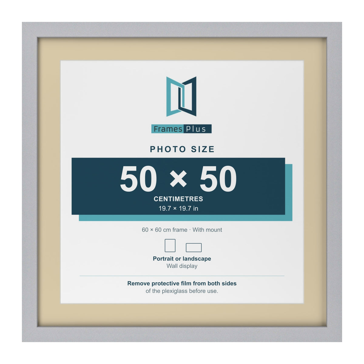 Silver 60 x 60 cm picture frame with an ivory mount for a 50 x 50 cm photo