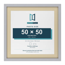 Silver 60 x 60 cm picture frame with an ivory mount for a 50 x 50 cm photo
