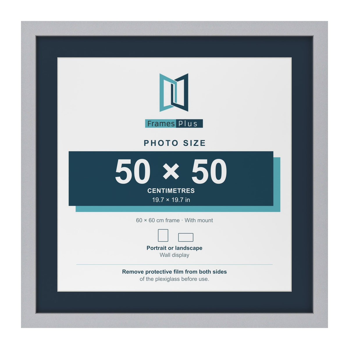 Silver 60 x 60 cm picture frame with a Pacific Blue mount for a 50 x 50 cm photo