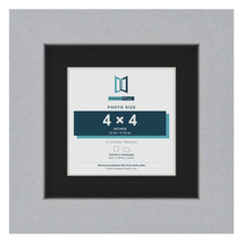 Silver 6 x 6 inch picture frame with a black mount for a 4 x 4 inch photo