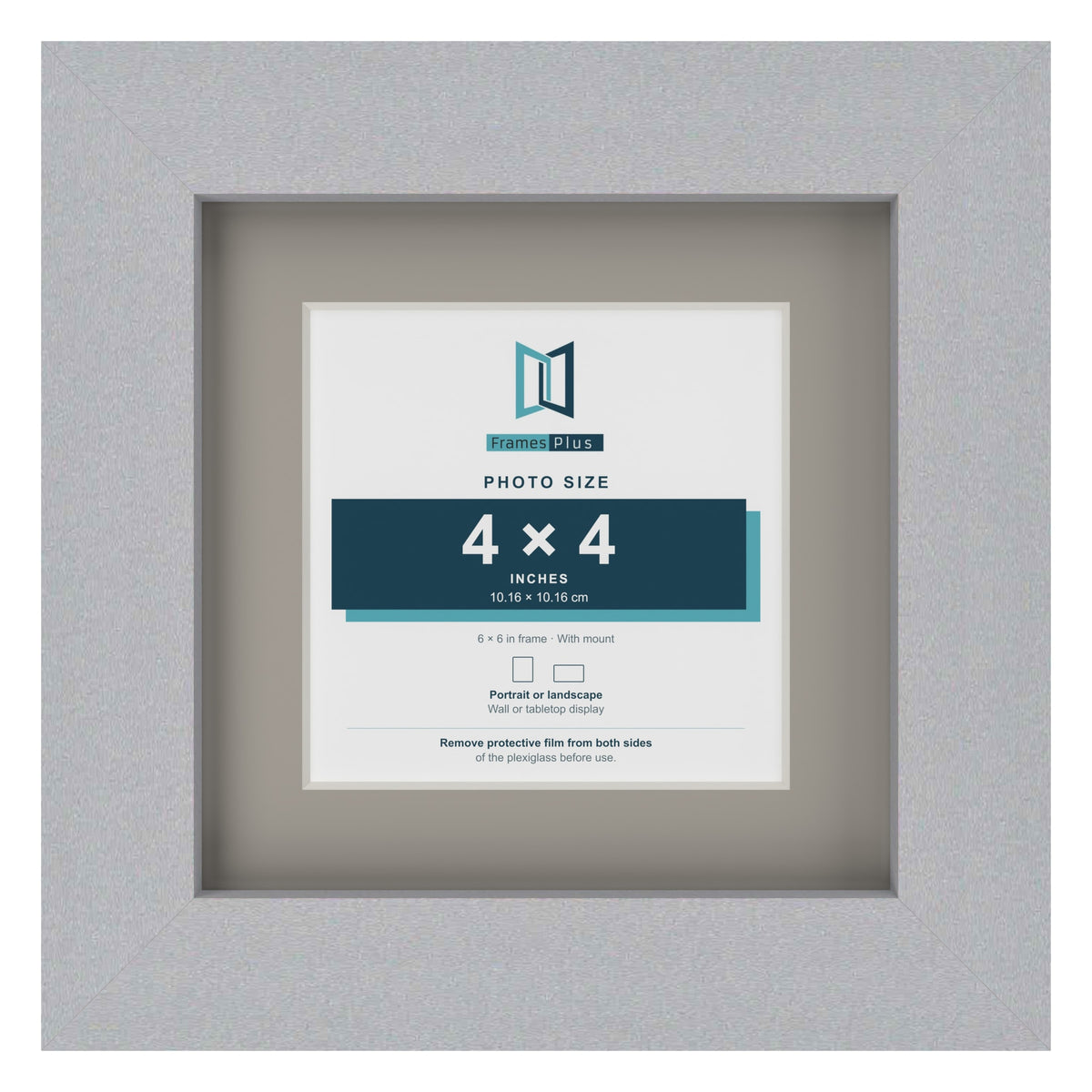 Silver 6 x 6 inch picture frame with a Dawn Grey mount for a 4 x 4 inch photo
