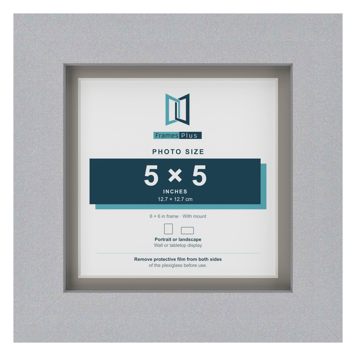 Silver 6 x 6 inch picture frame with a Dawn Grey mount for a 5 x 5 inch photo