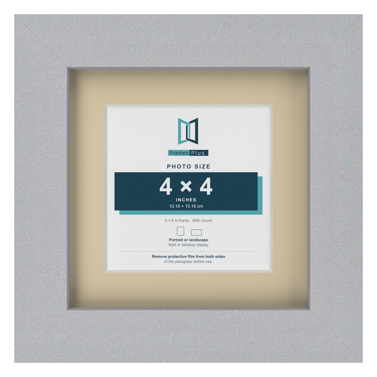 Silver 6 x 6 inch picture frame with an ivory mount for a 4 x 4 inch photo