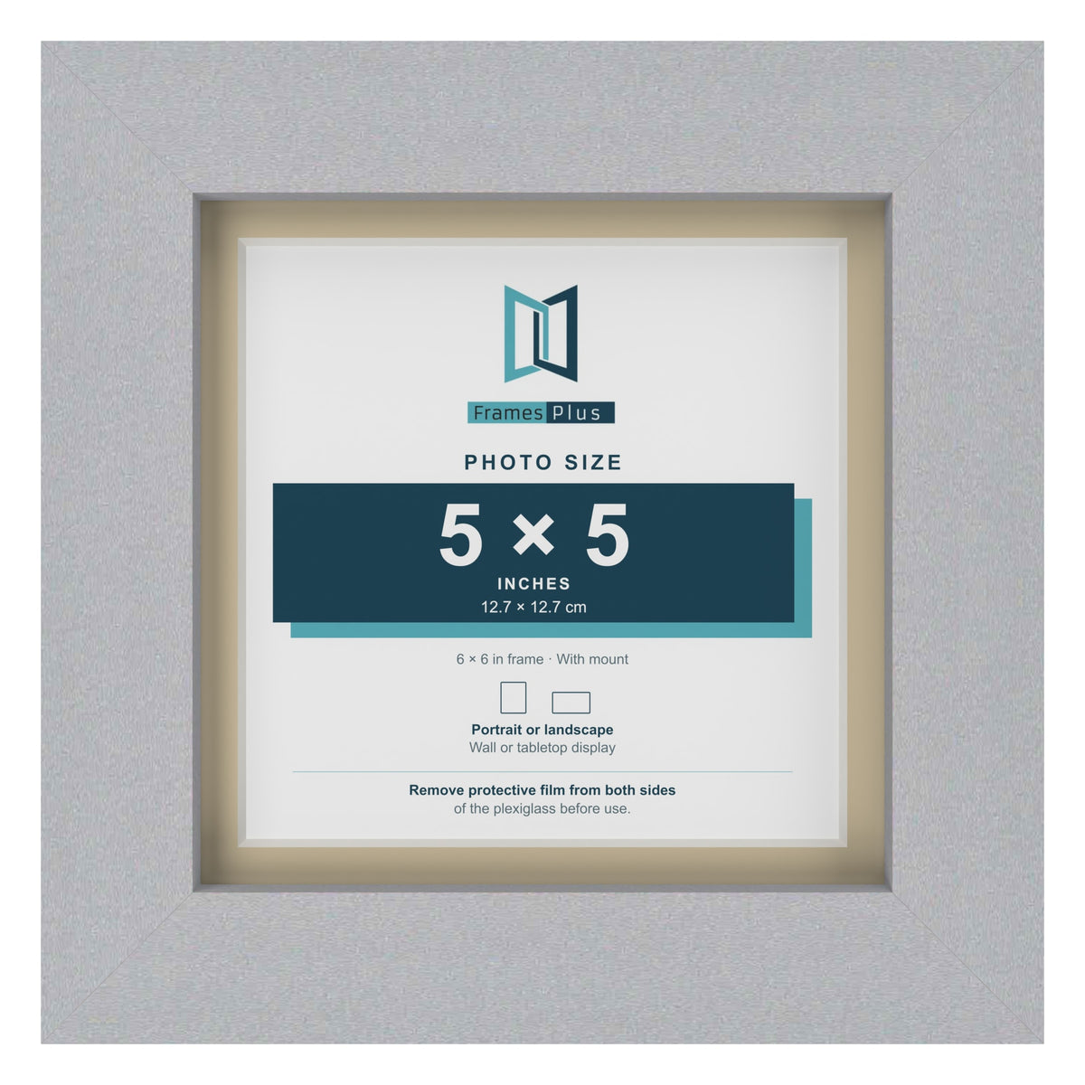 Silver 6 x 6 inch picture frame with an ivory mount for a 5 x 5 inch photo