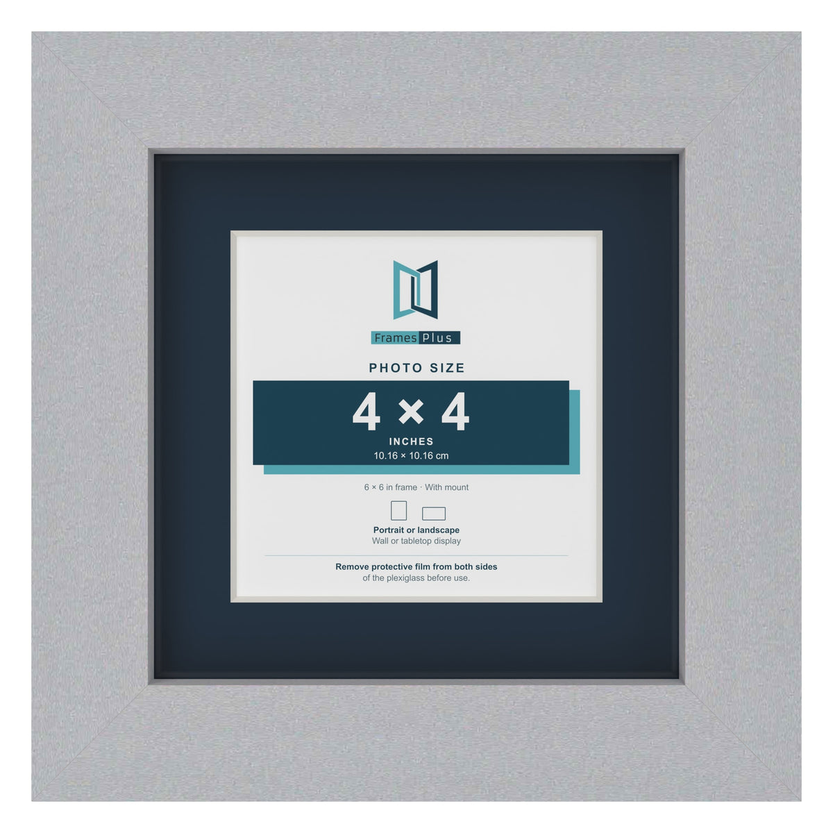 Silver 6 x 6 inch picture frame with a Pacific Blue mount for a 4 x 4 inch photo