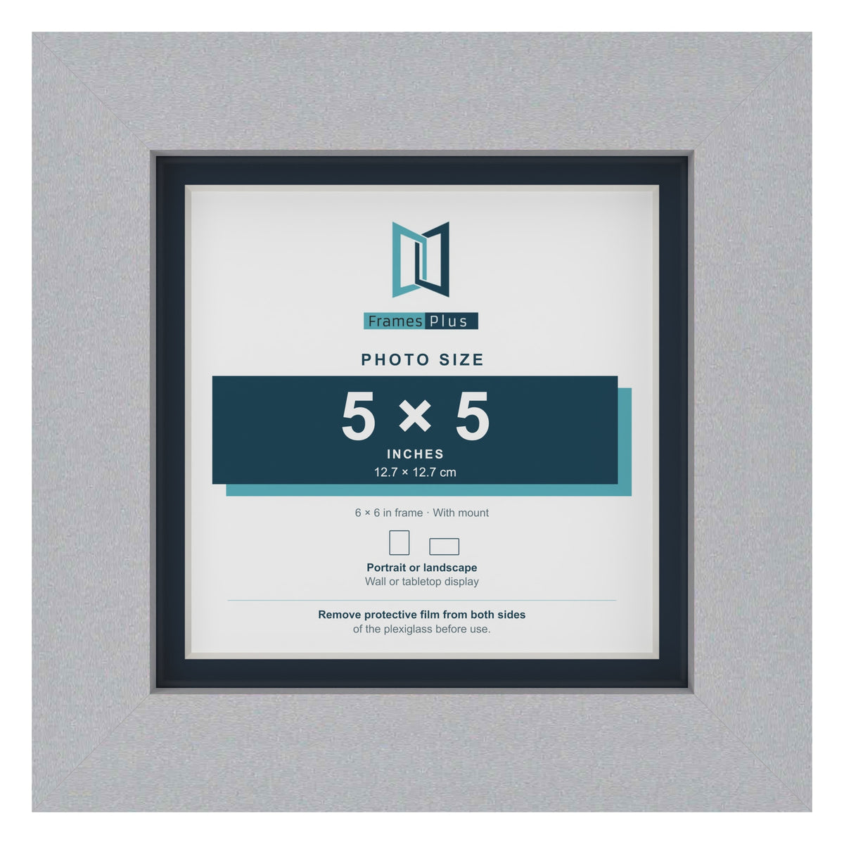 Silver 6 x 6 inch picture frame with a Pacific Blue mount for a 5 x 5 inch photo