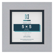 Silver 6 x 6 inch picture frame with a Pacific Blue mount for a 5 x 5 inch photo