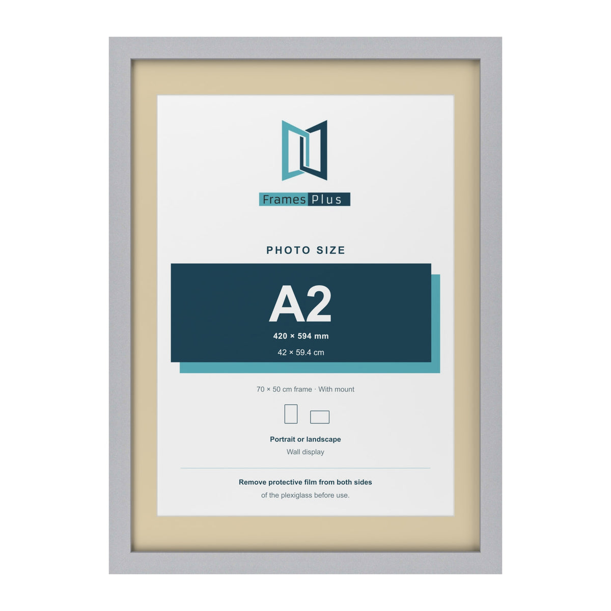 Silver 70 x 50 cm picture frame with an ivory mount for an A2 photo