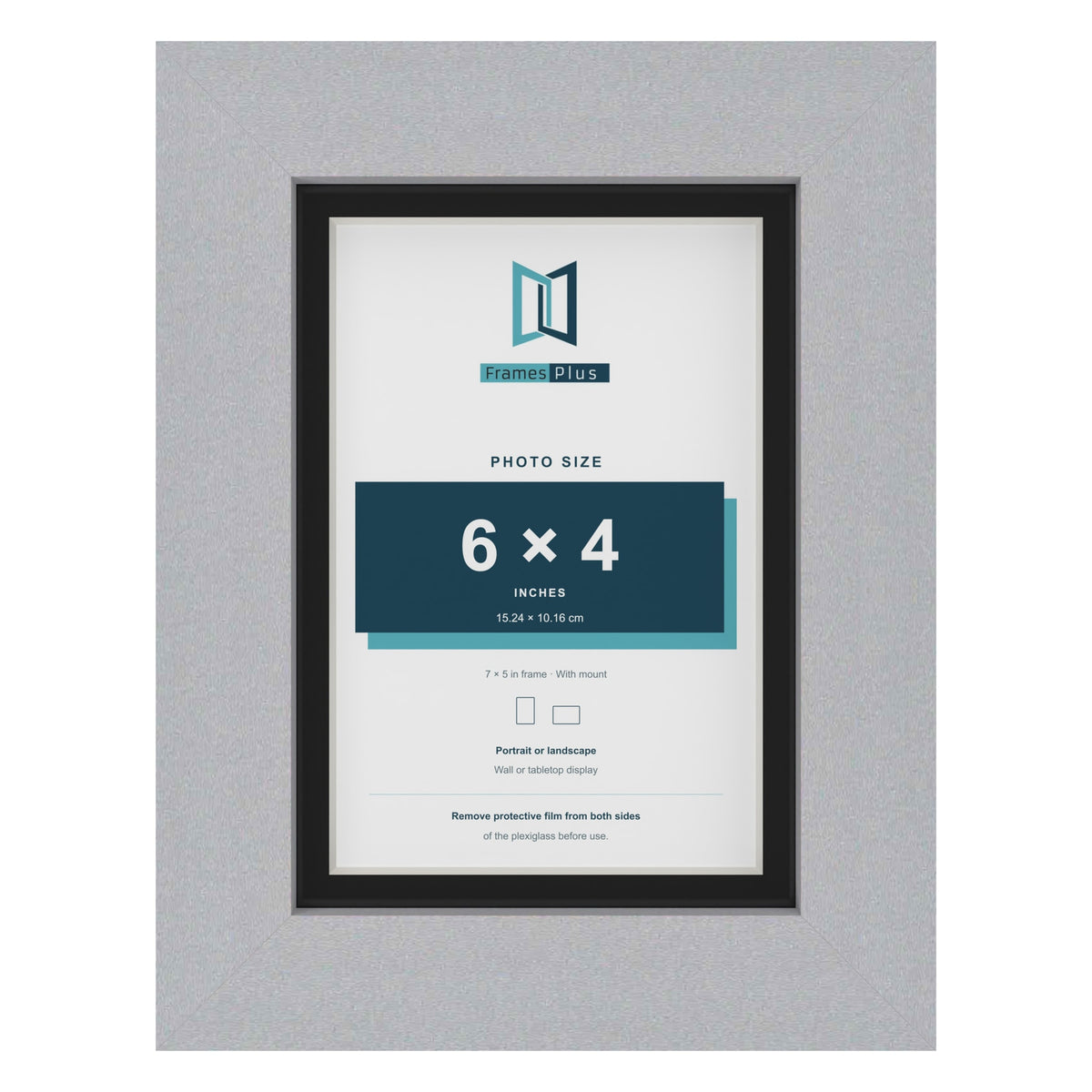 Silver 7 x 5 inch picture frame with a black mount for a 6 x 4 inch photo