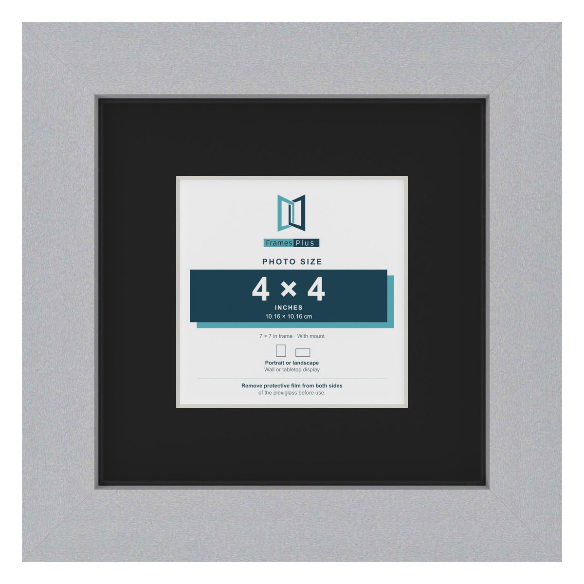 Silver 7 x 7 inch picture frame with a black mount for a 4 x 4 inch photo