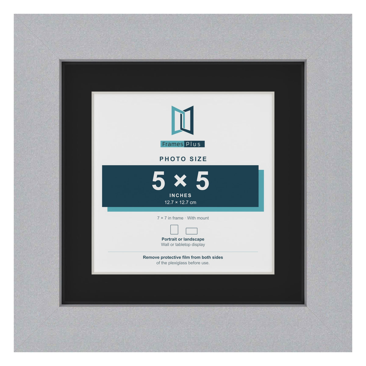 Silver 7 x 7 inch picture frame with a black mount for a 5 x 5 inch photo