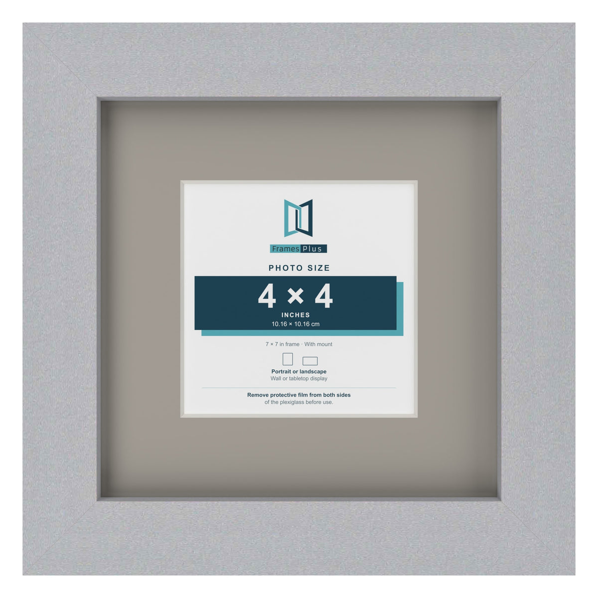 Silver 7 x 7 inch picture frame with a Dawn Grey mount for a 4 x 4 inch photo
