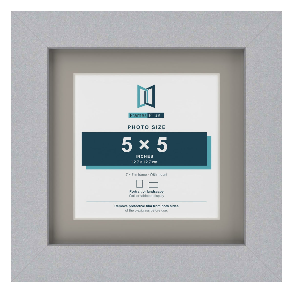 Silver 7 x 7 inch picture frame with a Dawn Grey mount for a 5 x 5 inch photo