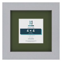 Silver 7 x 7 inch picture frame with a green mount for a 4 x 4 inch photo