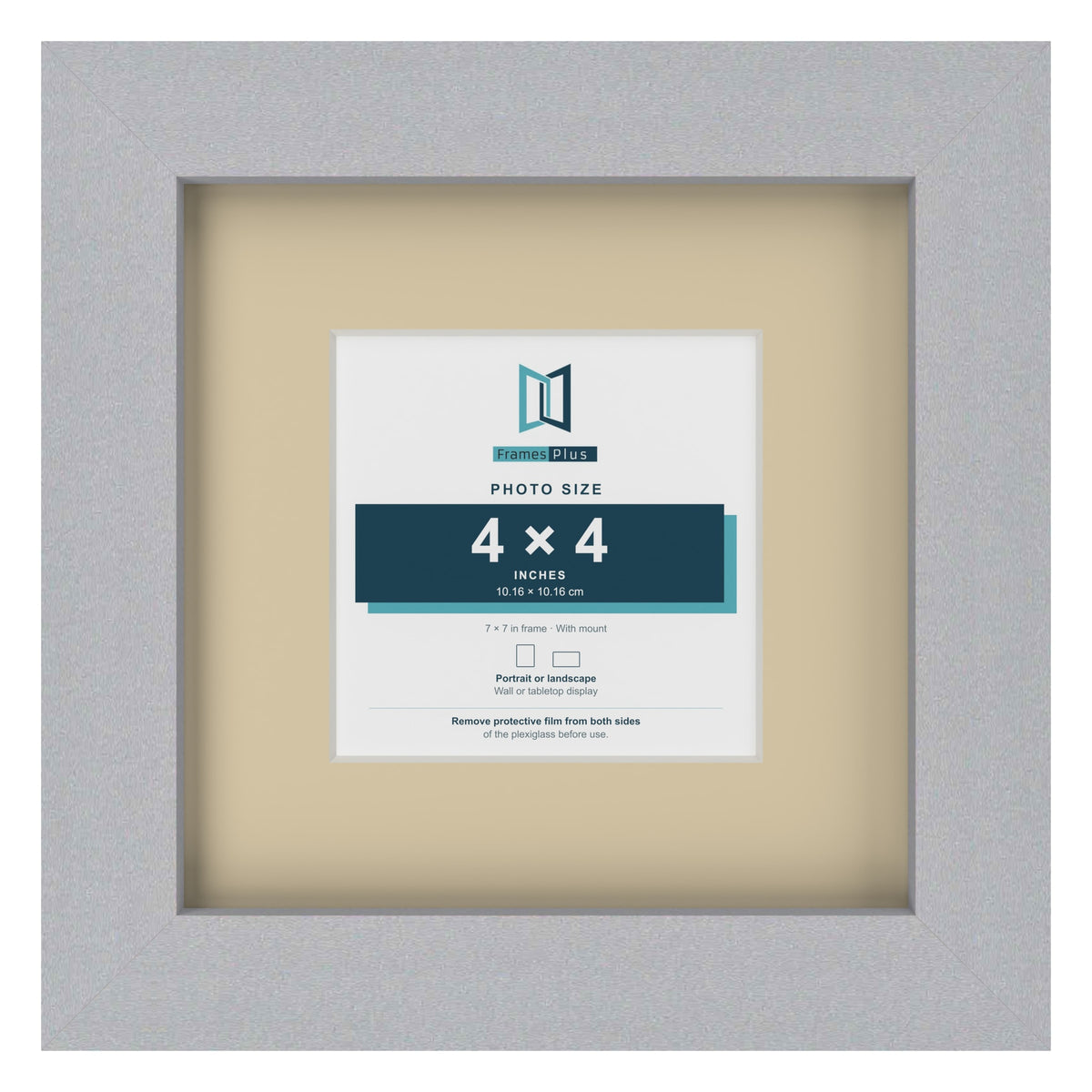 Silver 7 x 7 inch picture frame with an ivory mount for a 4 x 4 inch photo