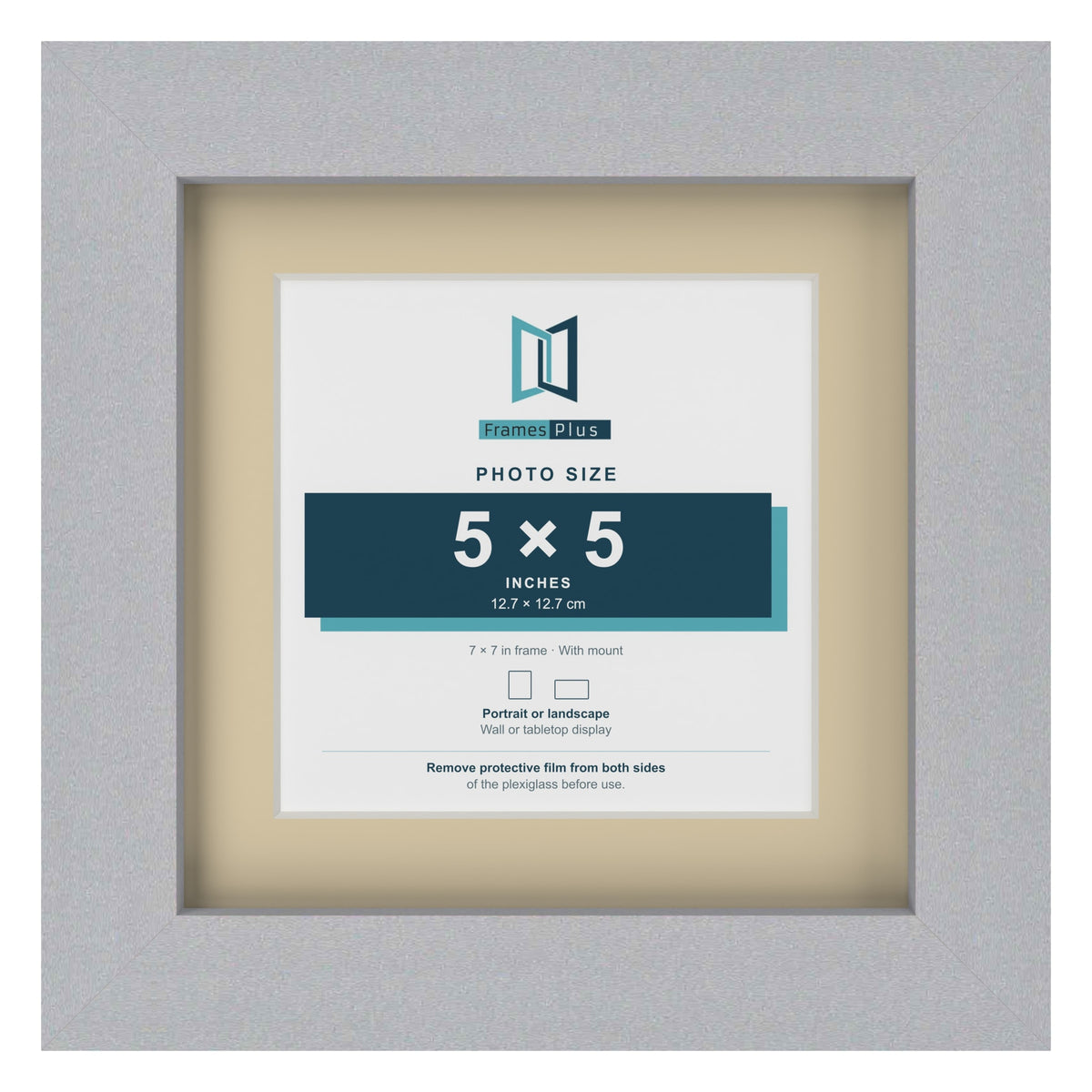 Silver 7 x 7 inch picture frame with an ivory mount for a 5 x 5 inch photo
