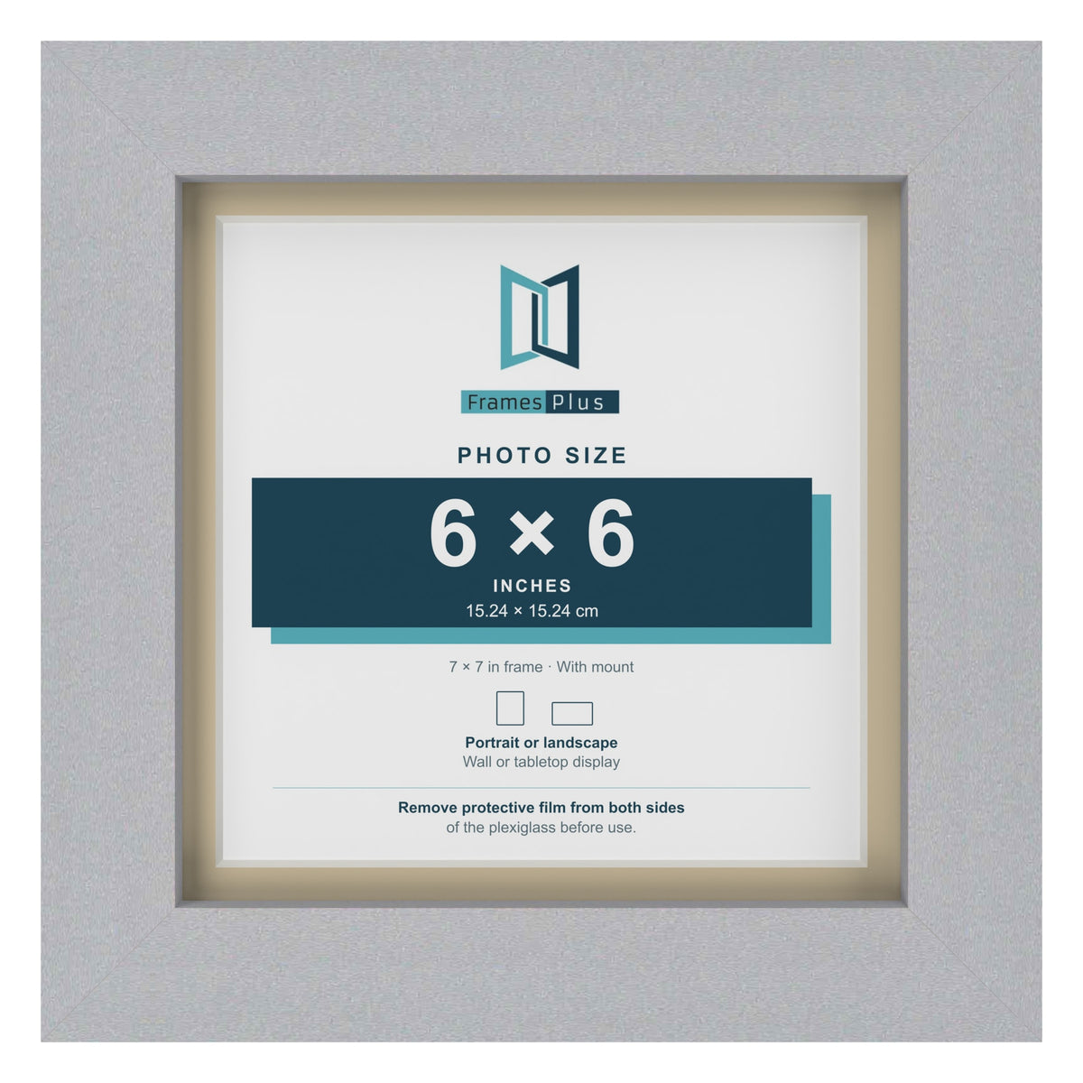 Silver 7 x 7 inch picture frame with an ivory mount for a 6 x 6 inch photo