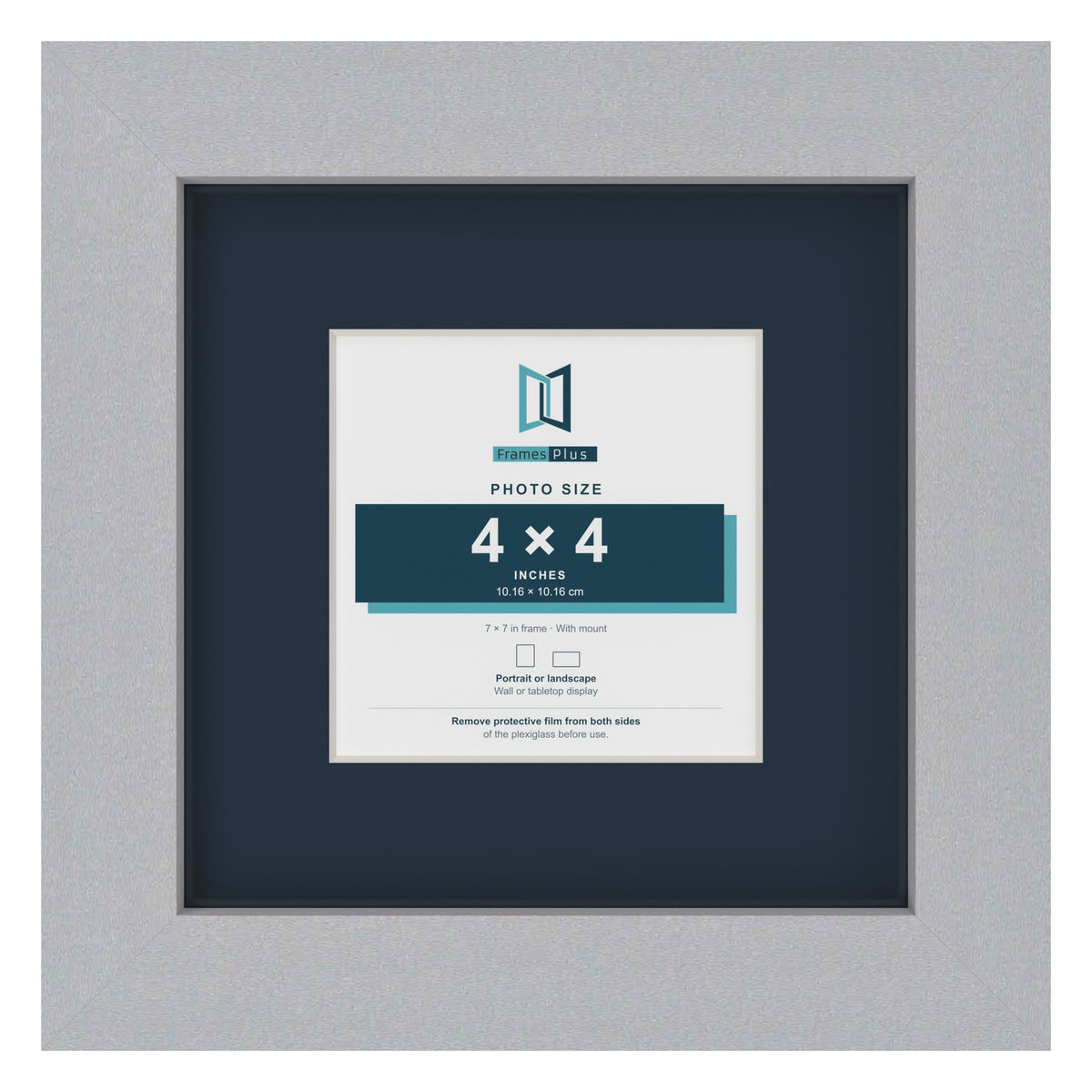 Silver 7 x 7 inch picture frame with a Pacific Blue mount for a 4 x 4 inch photo