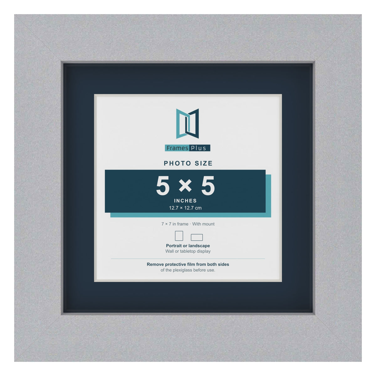 Silver 7 x 7 inch picture frame with a Pacific Blue mount for a 5 x 5 inch photo