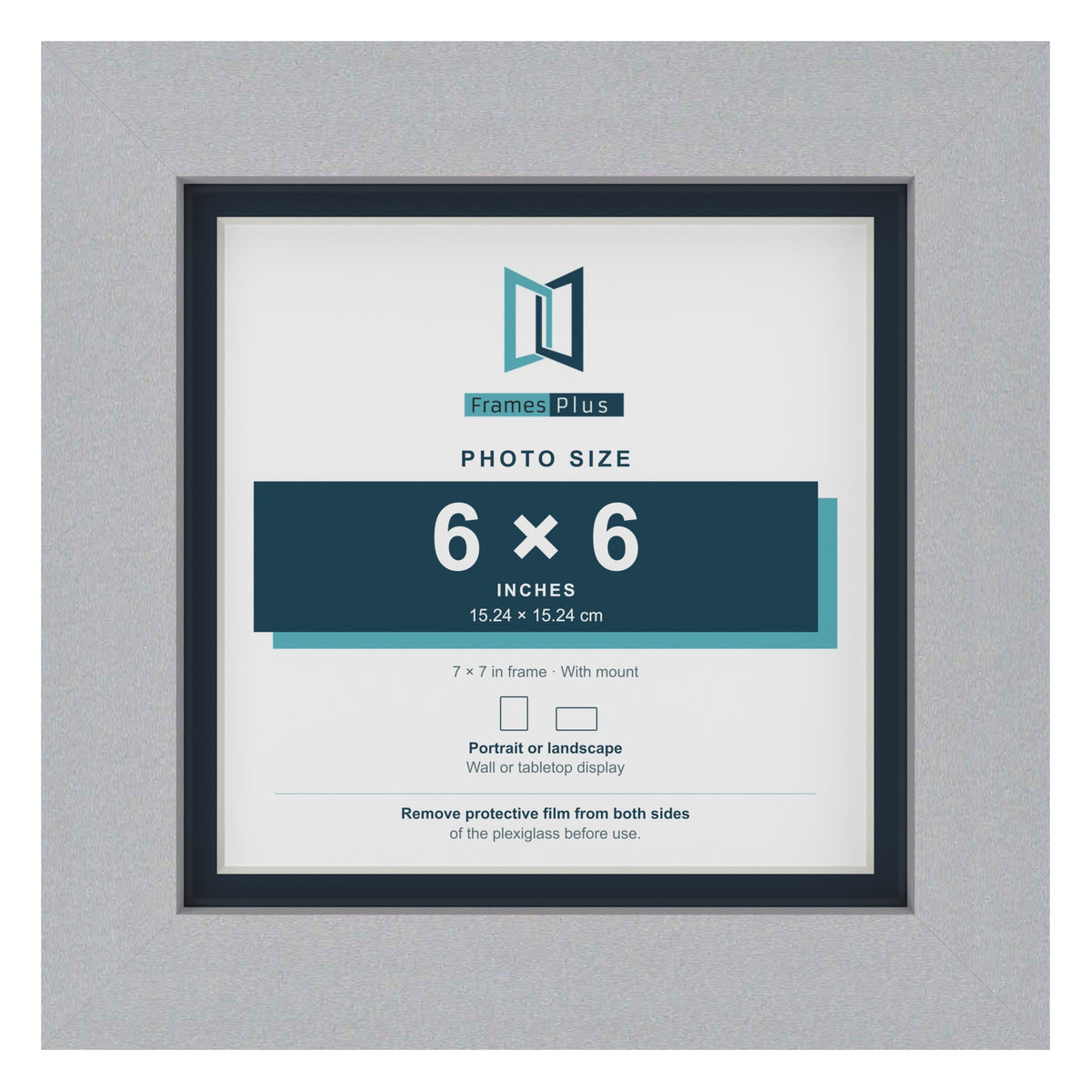 Silver 7 x 7 inch picture frame with a Pacific Blue mount for a 6 x 6 inch photo