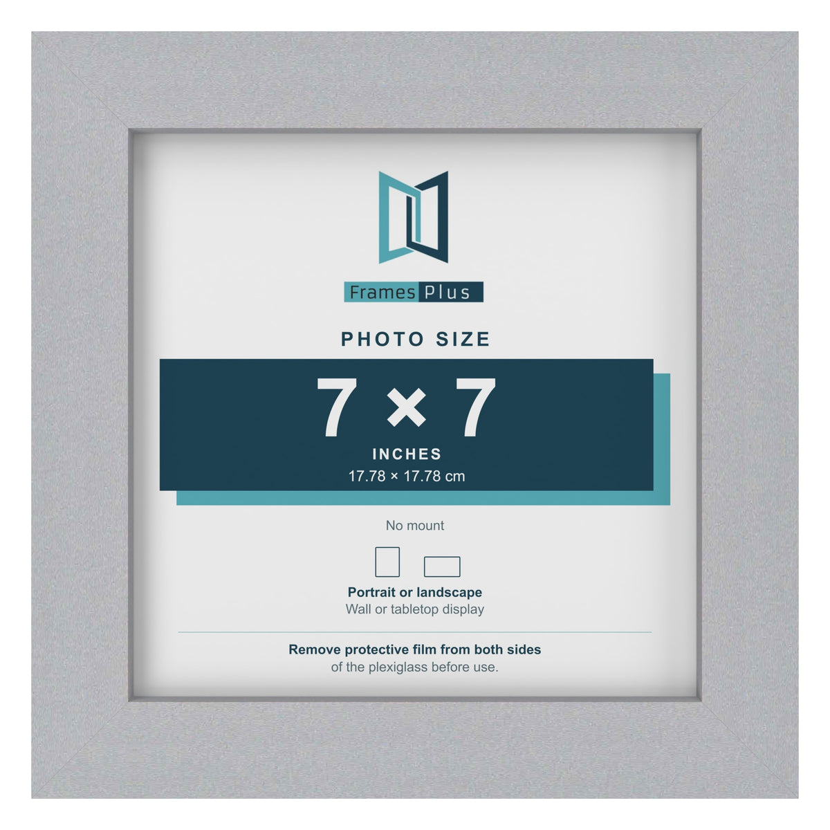 Silver picture frame for a 7 x 7 inch photo