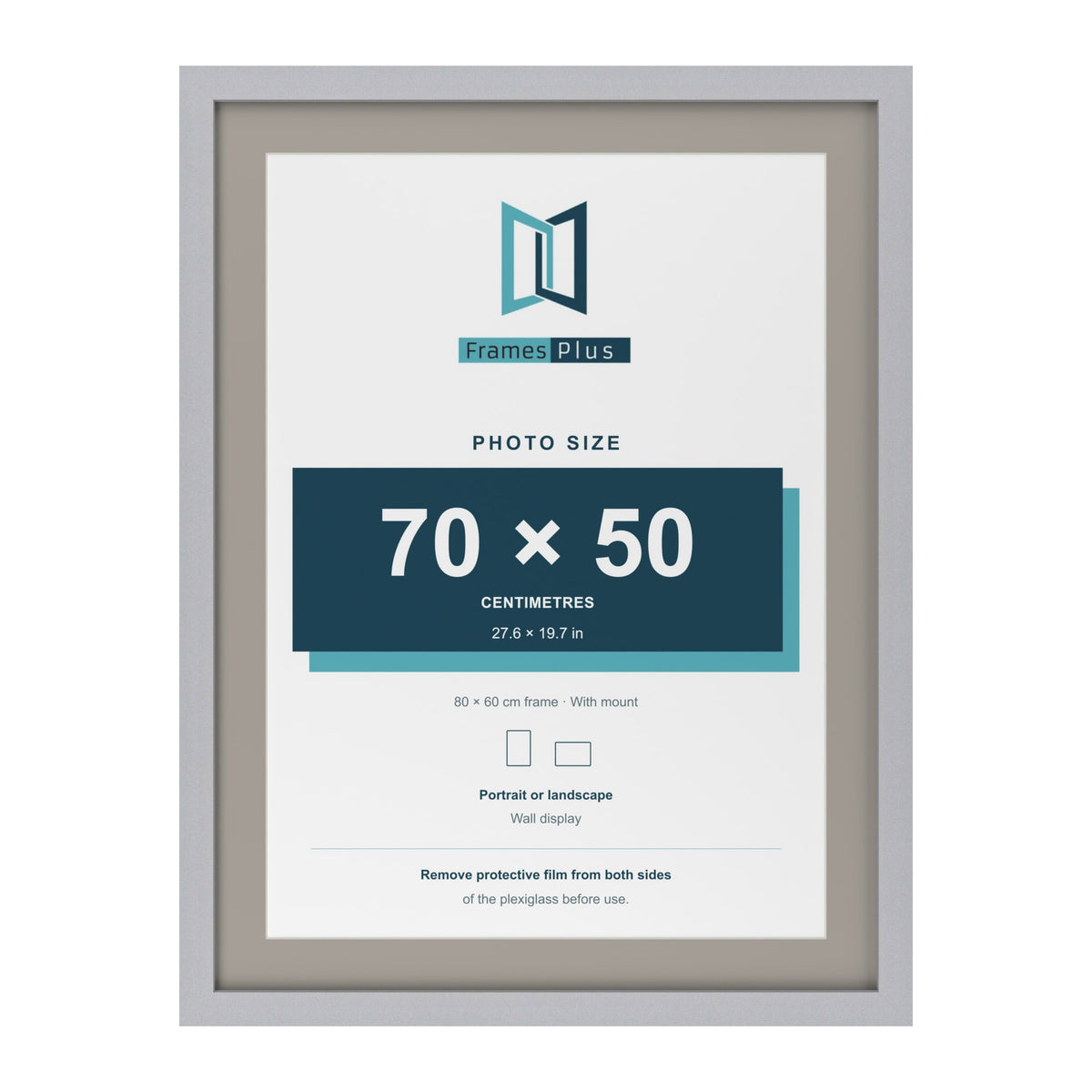 Silver 80 x 60 cm picture frame with a Dawn Grey mount for a 70 x 50 cm photo