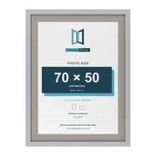Silver 80 x 60 cm picture frame with a Dawn Grey mount for a 70 x 50 cm photo