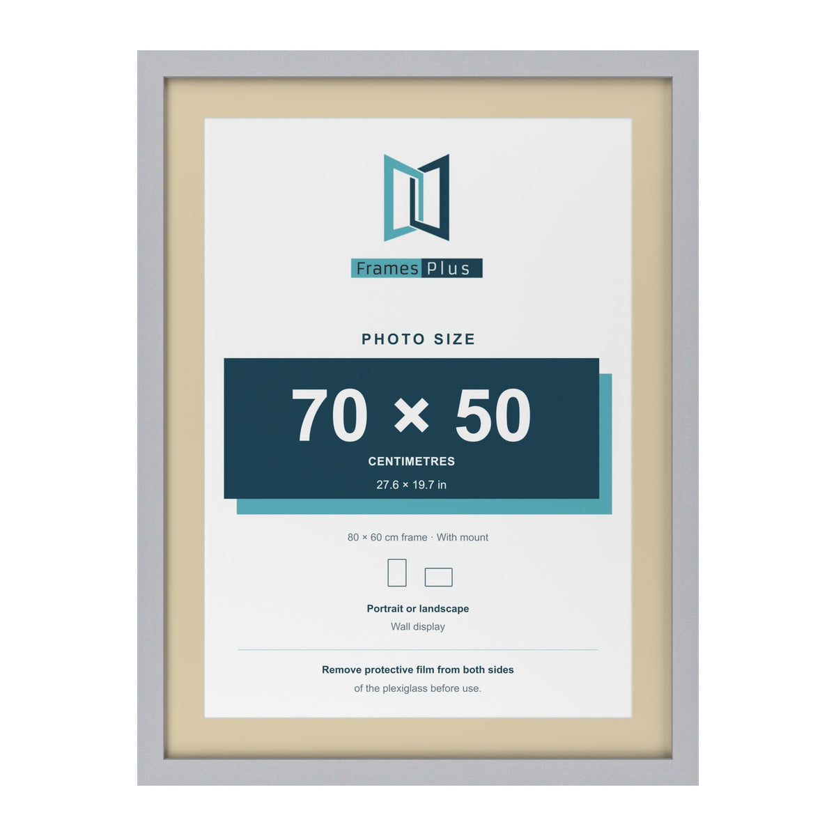 Silver 80 x 60 cm picture frame with an ivory mount for a 70 x 50 cm photo