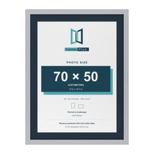 Silver 80 x 60 cm picture frame with a Pacific Blue mount for a 70 x 50 cm photo